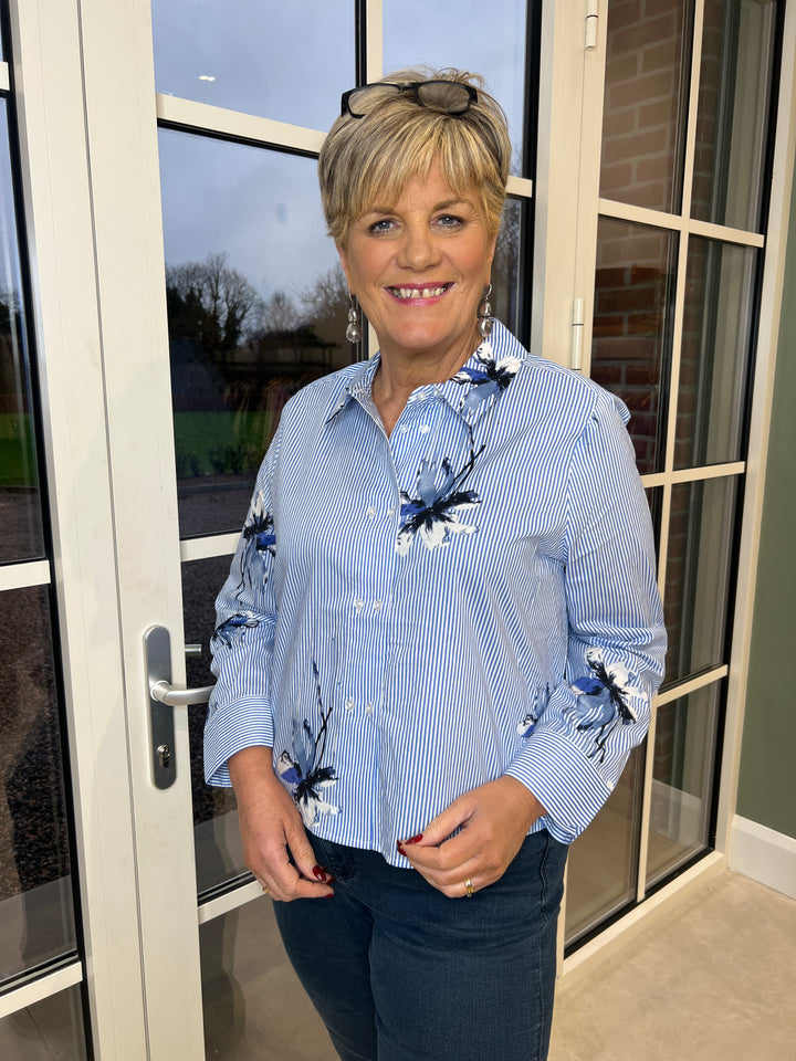 Culture Flower & Striped shirt In Blue
