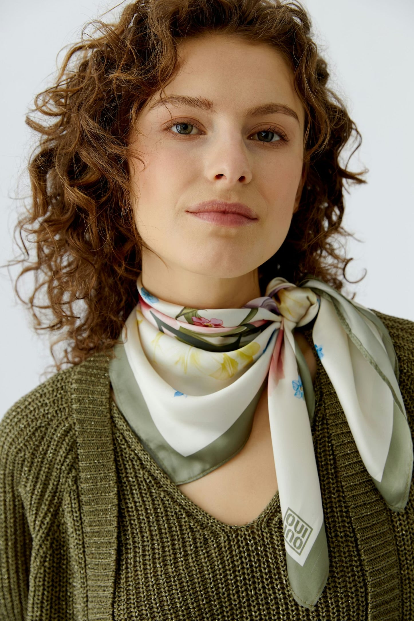 Oui Floral Neck Scarf In Rose Blue
