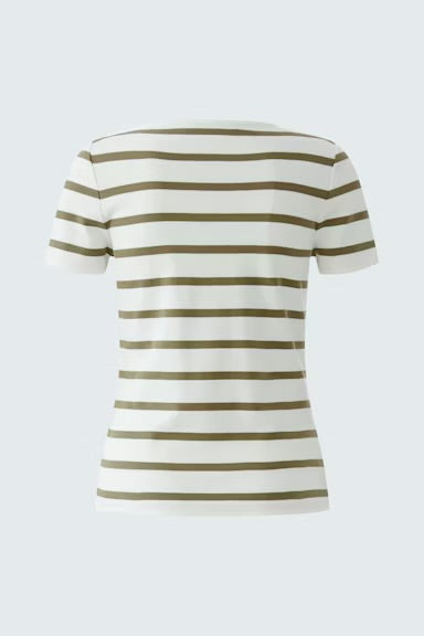 Oui Striped T-shirt In White & Khaki