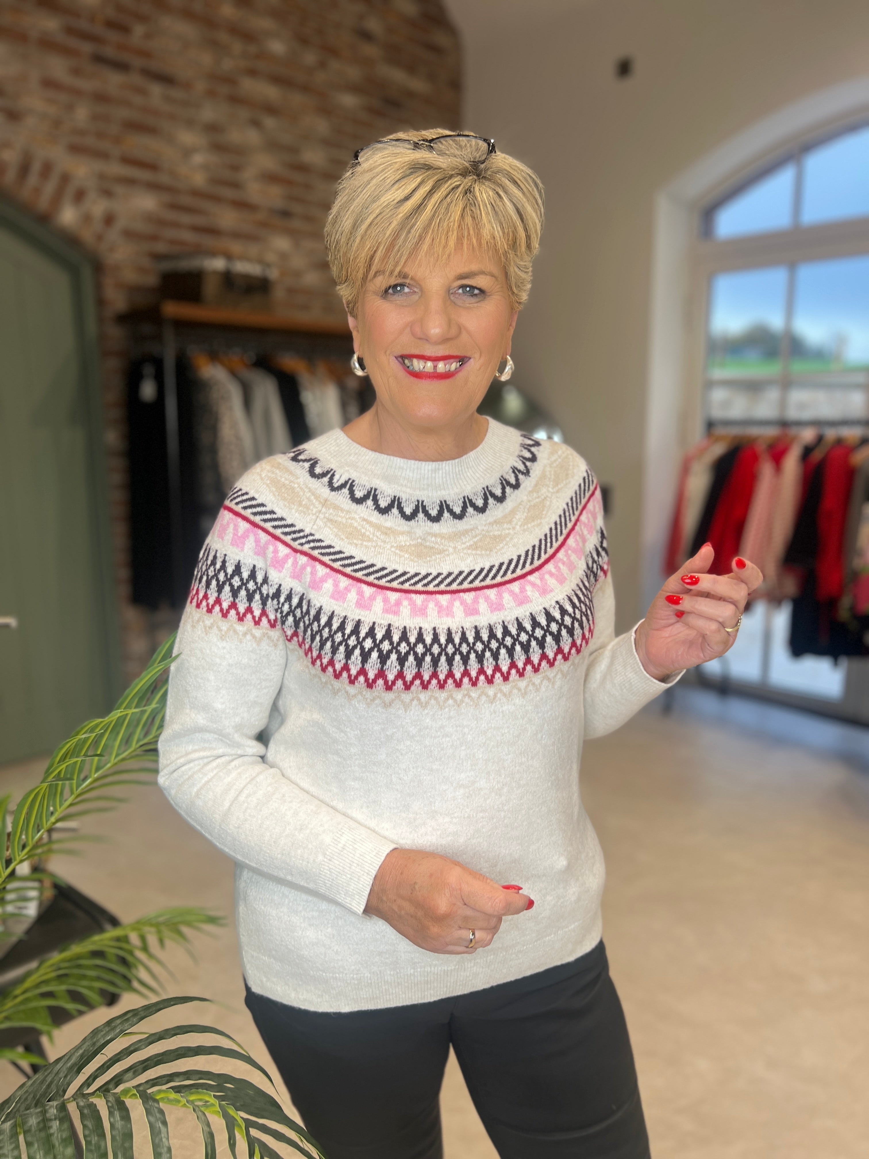 Cecil Cosy Jacquard Pullover In Eggshell Melange