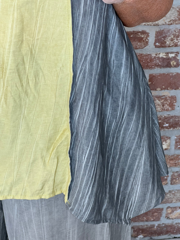 Ozai N Ku Crinkle Top in Grey & Lime