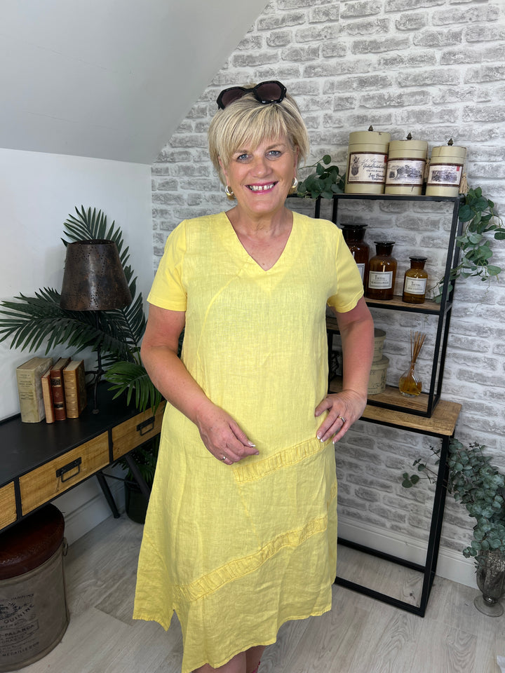Peruzzi v-neck Linen Dress In Lemon