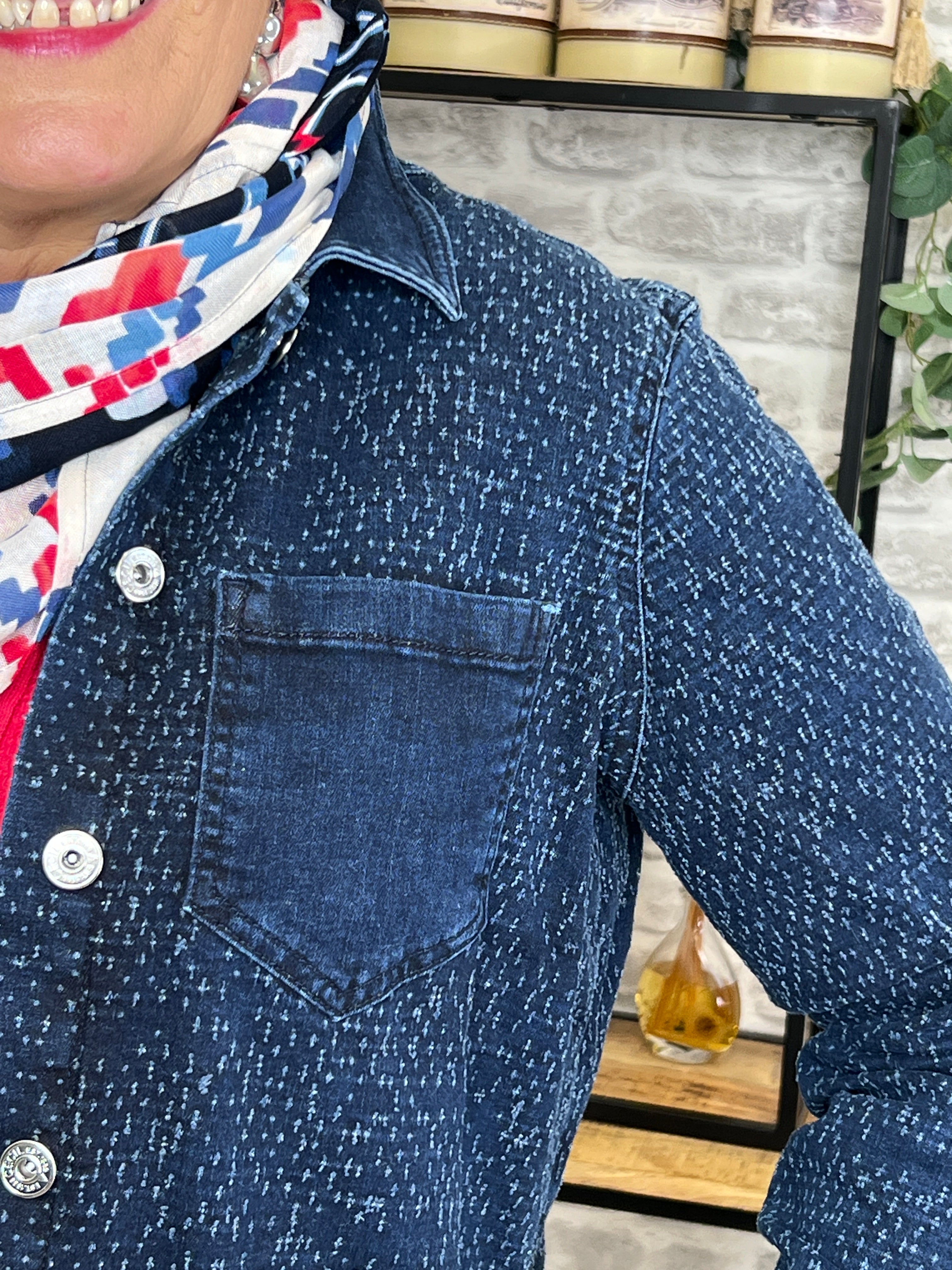 Cecil Boucle Look Denim Jacket In Mid Blue