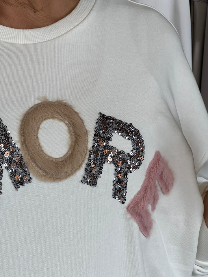 More & More Collar Amore Sweatshirt In Cream Melange
