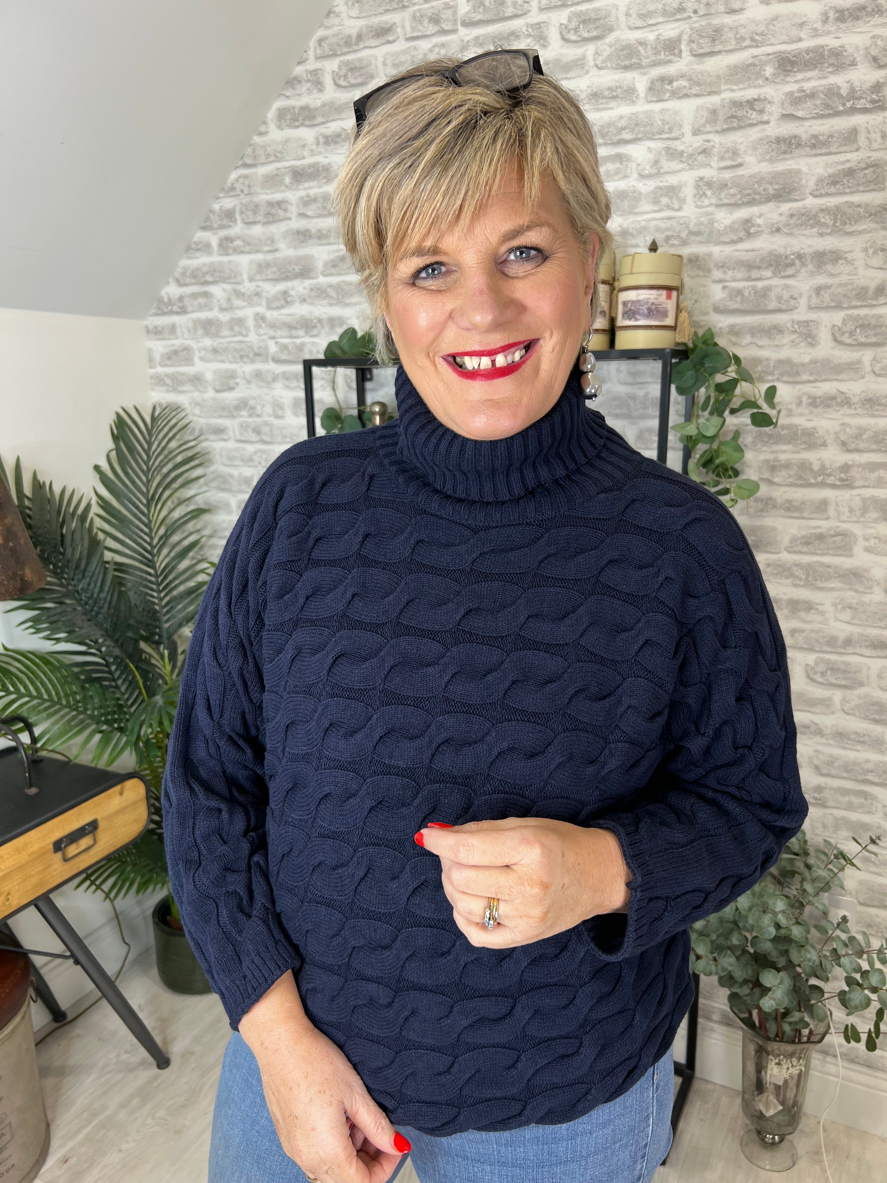 Oui Turtleneck Jumper In Navy