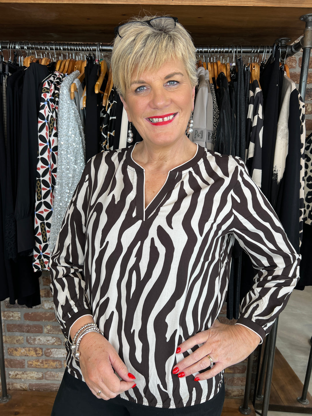 Street One Print Blouse In Roast Brown