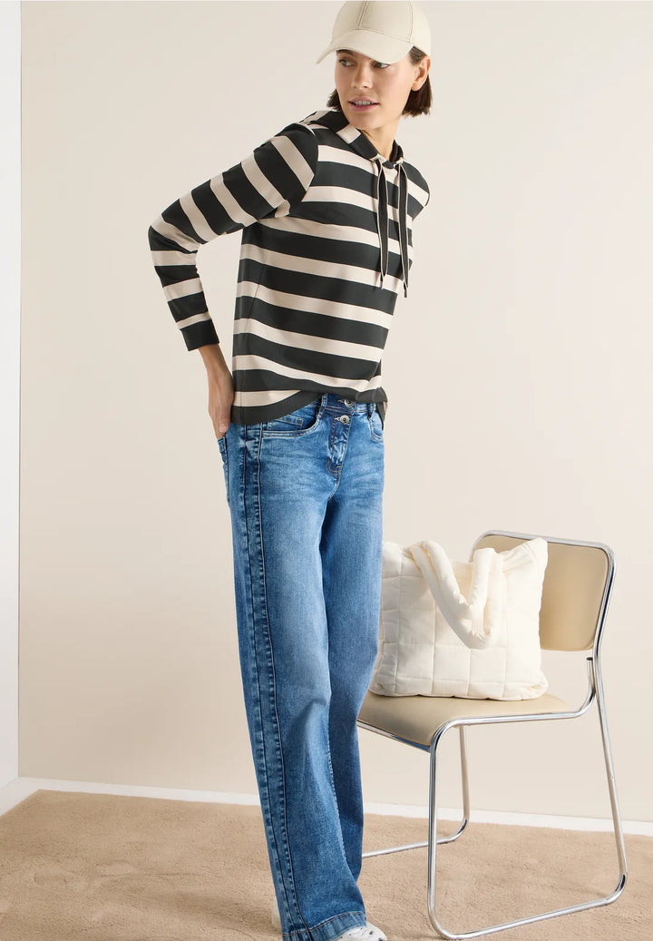 Cecil Striped Hoodie In Raw Khaki