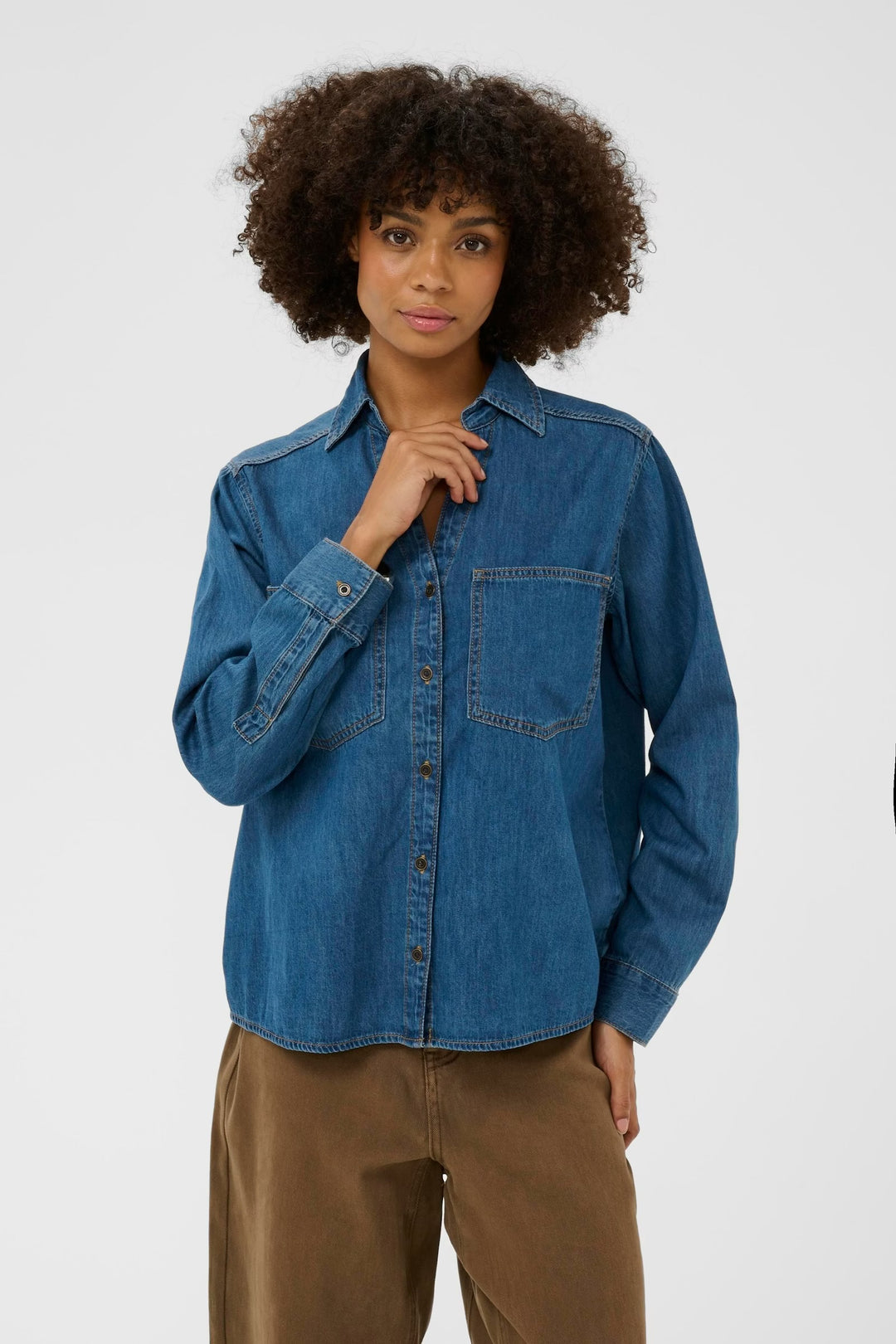 Culture Denim Shirt In Dark Blue Wash