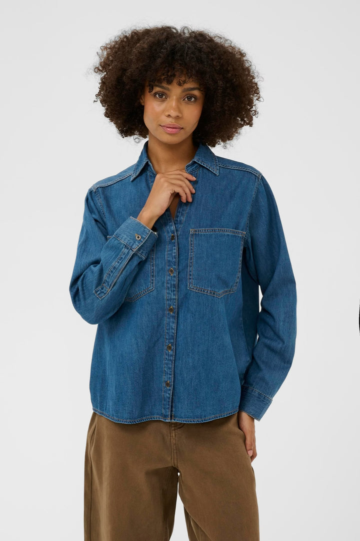 Culture Denim Shirt In Dark Blue Wash