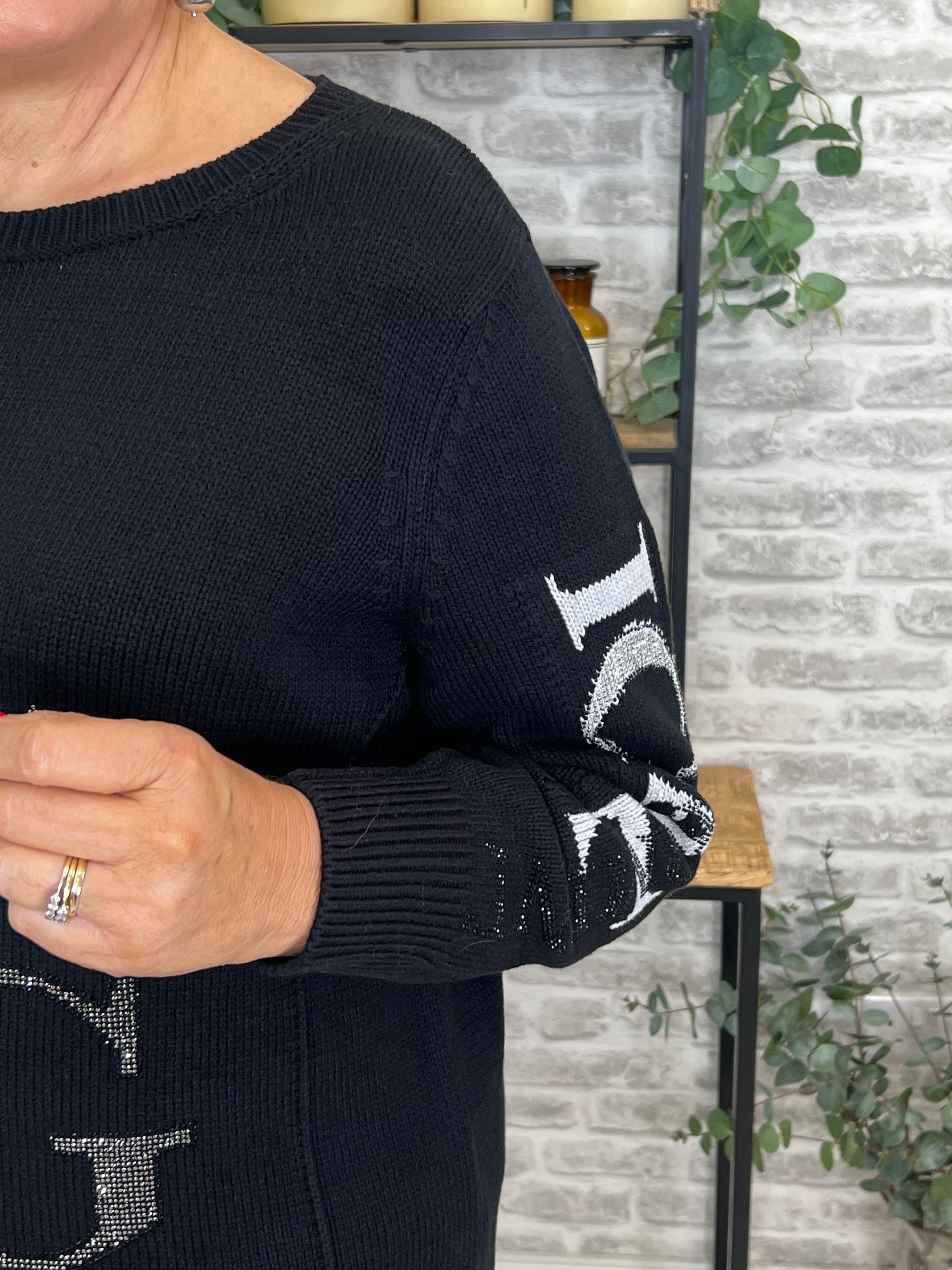 Monari Knitted Jumper With Rhinestones In Black