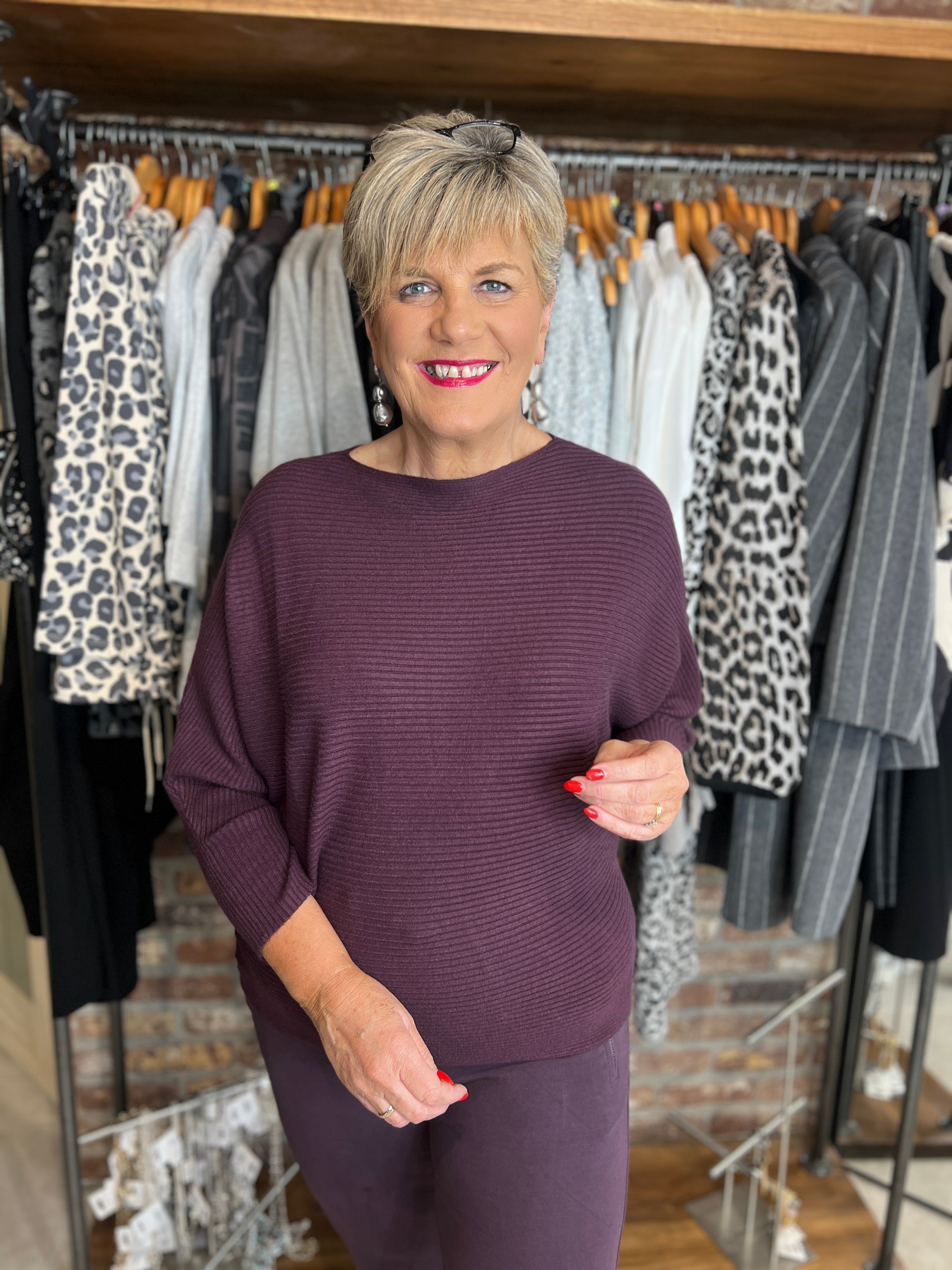 Deck By Decollage Ribbed Batwing Knit In Mulberry
