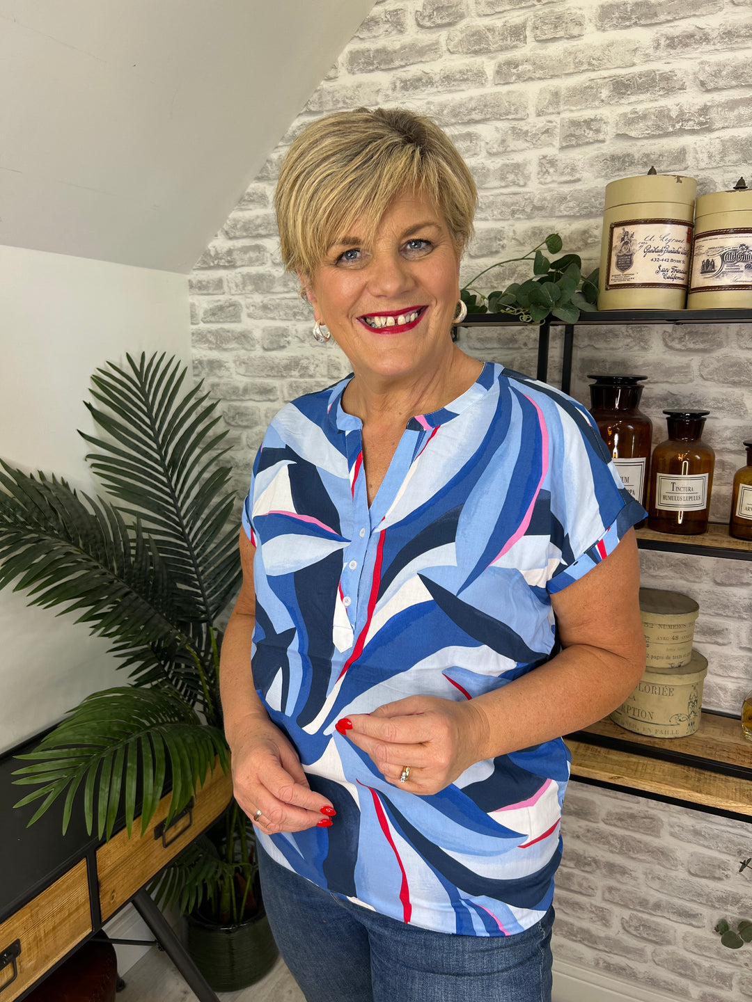 Cecil Print Short Sleeve Blouse In Urban Navy