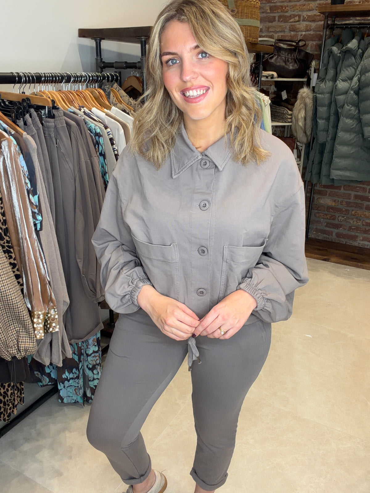 Patch pocket jacket in Taupe