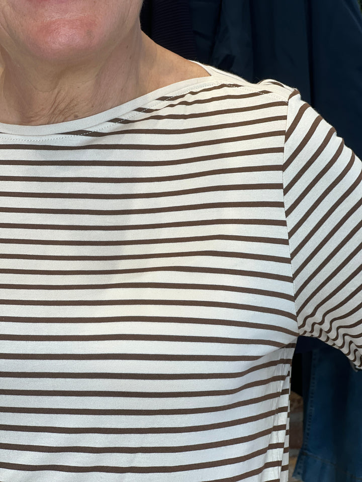 Cecil Basic Striped Top In Oat Milk Beige
