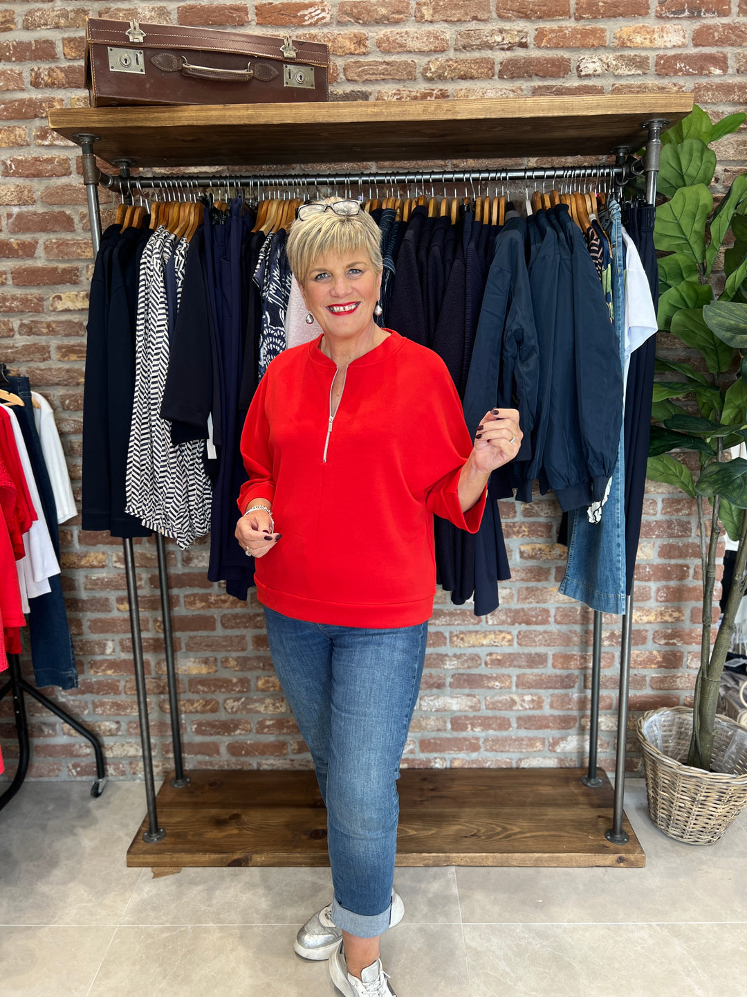 Street One Silk Look Jumper In Racing Red