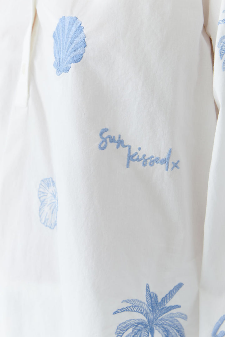 Oui Embroidery Cotton Blouse In Optic White