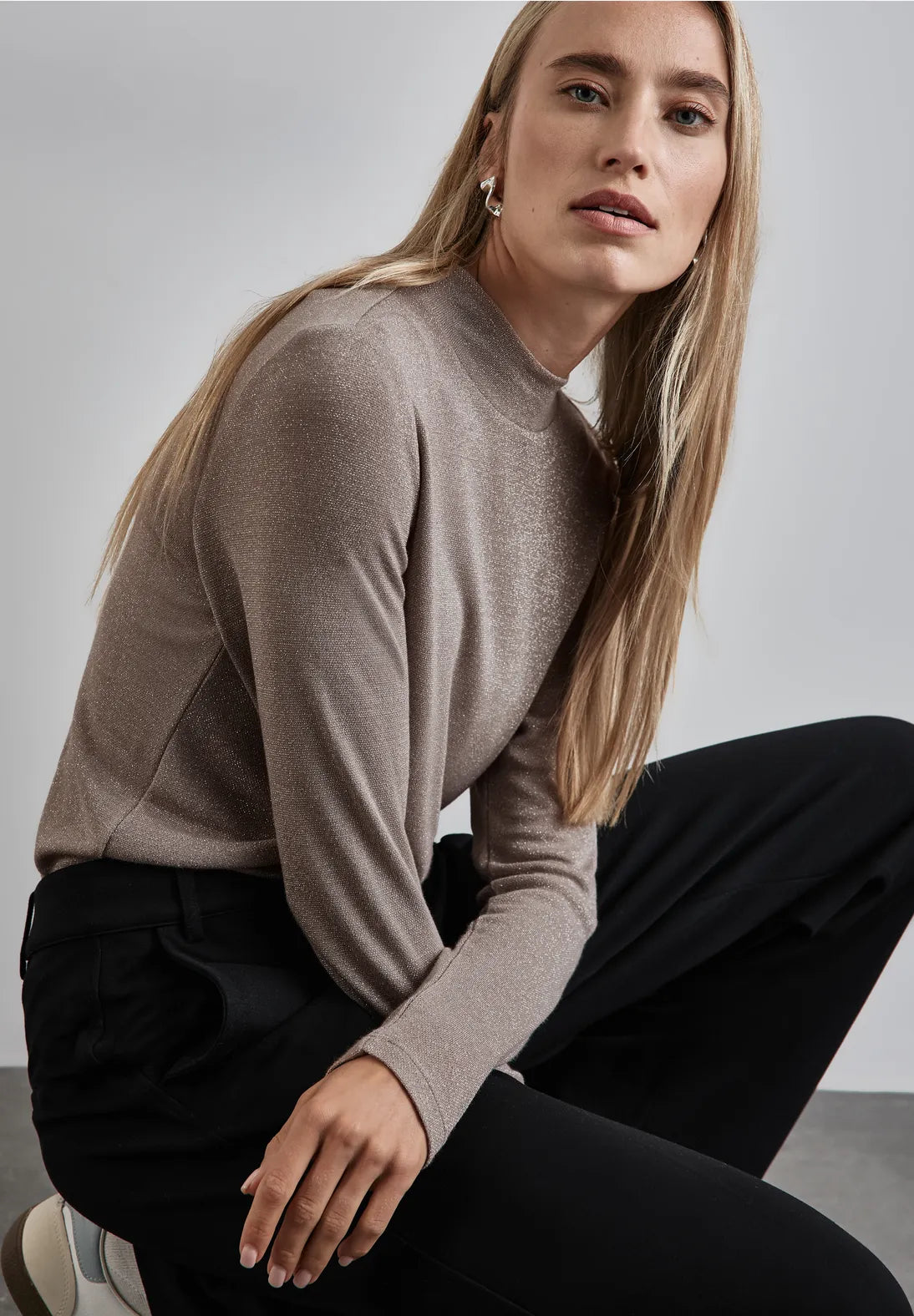 Street One Shinny Turtle Neck Top In Light Mocha