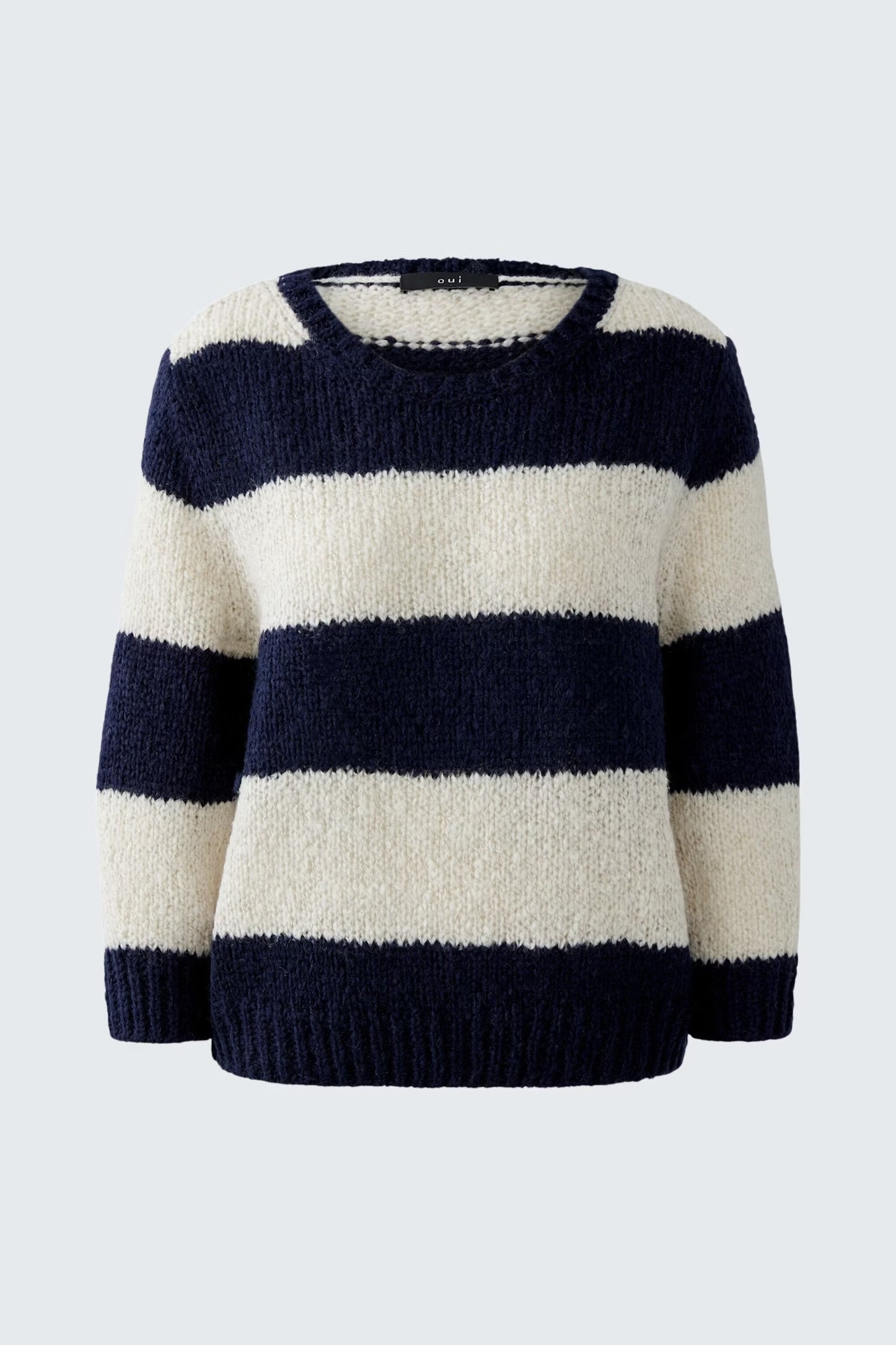 Oui Esmy Striped Pullover In Dark Blue & Stone