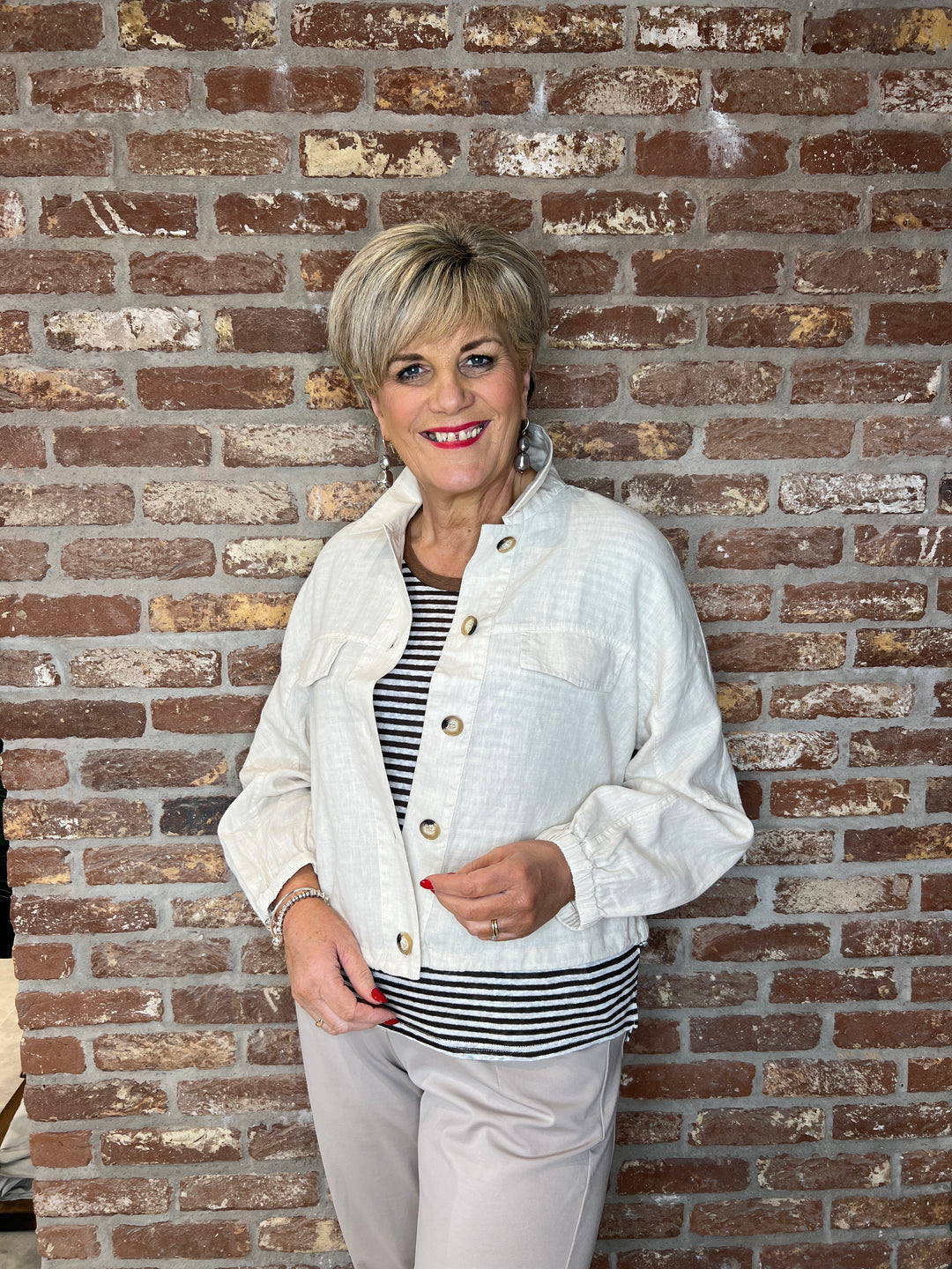 Oui Pure Linen Jacket In Biscuit