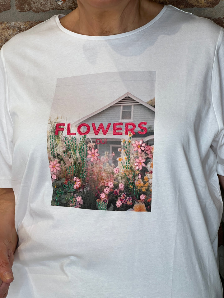 Oui Floral T-shirt In Optic White