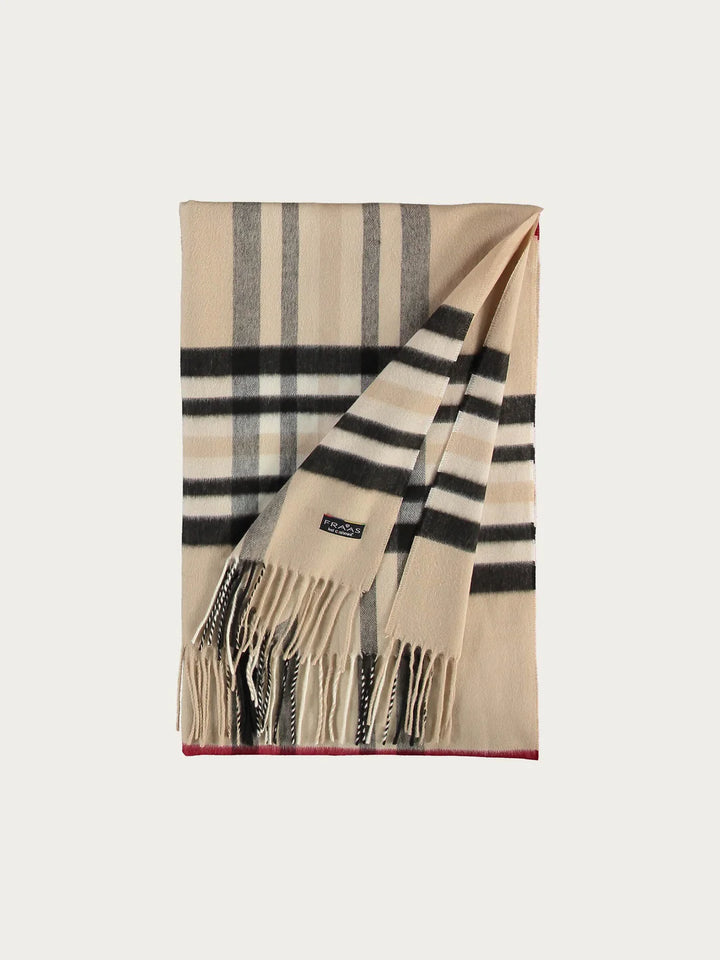 Cashmink Wide Plaid Patterned Scarf In Latte