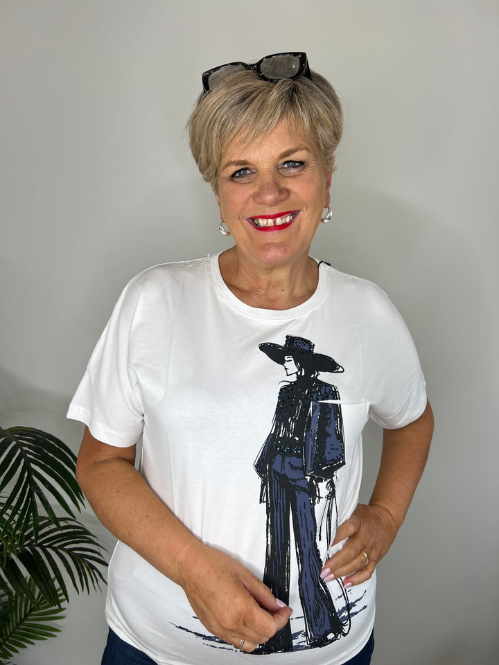 Oui Motif T-shirt In Cloud Dancer