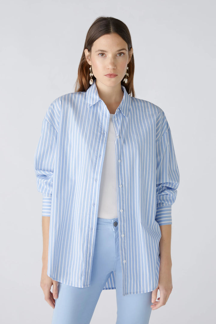 Oui Striped Long Blouse In Blue & White