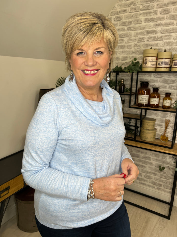 Cecil Melange Jumper With Collar In Light Blue