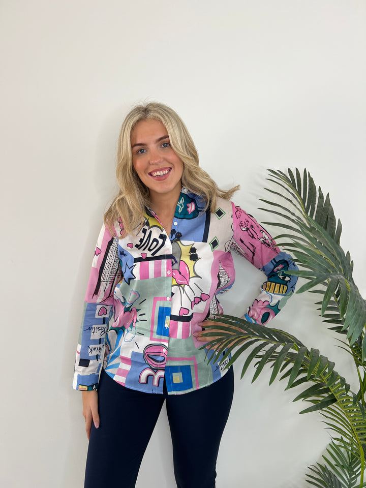 Milano Italy Print Shirt In Soft Pink Print