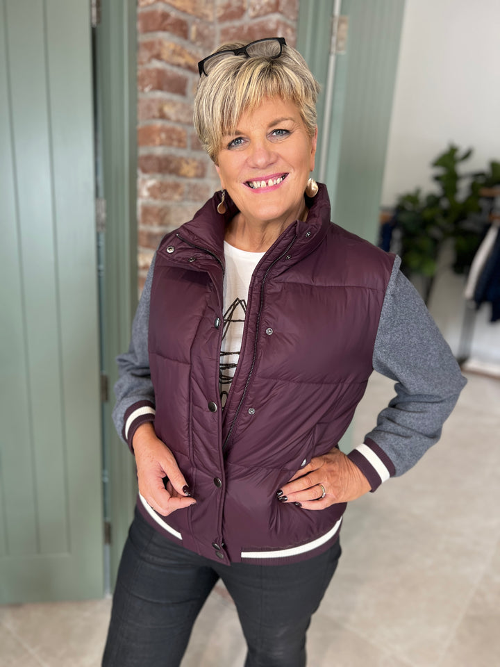 Milano Italy Padded Mix Jacket In Vino