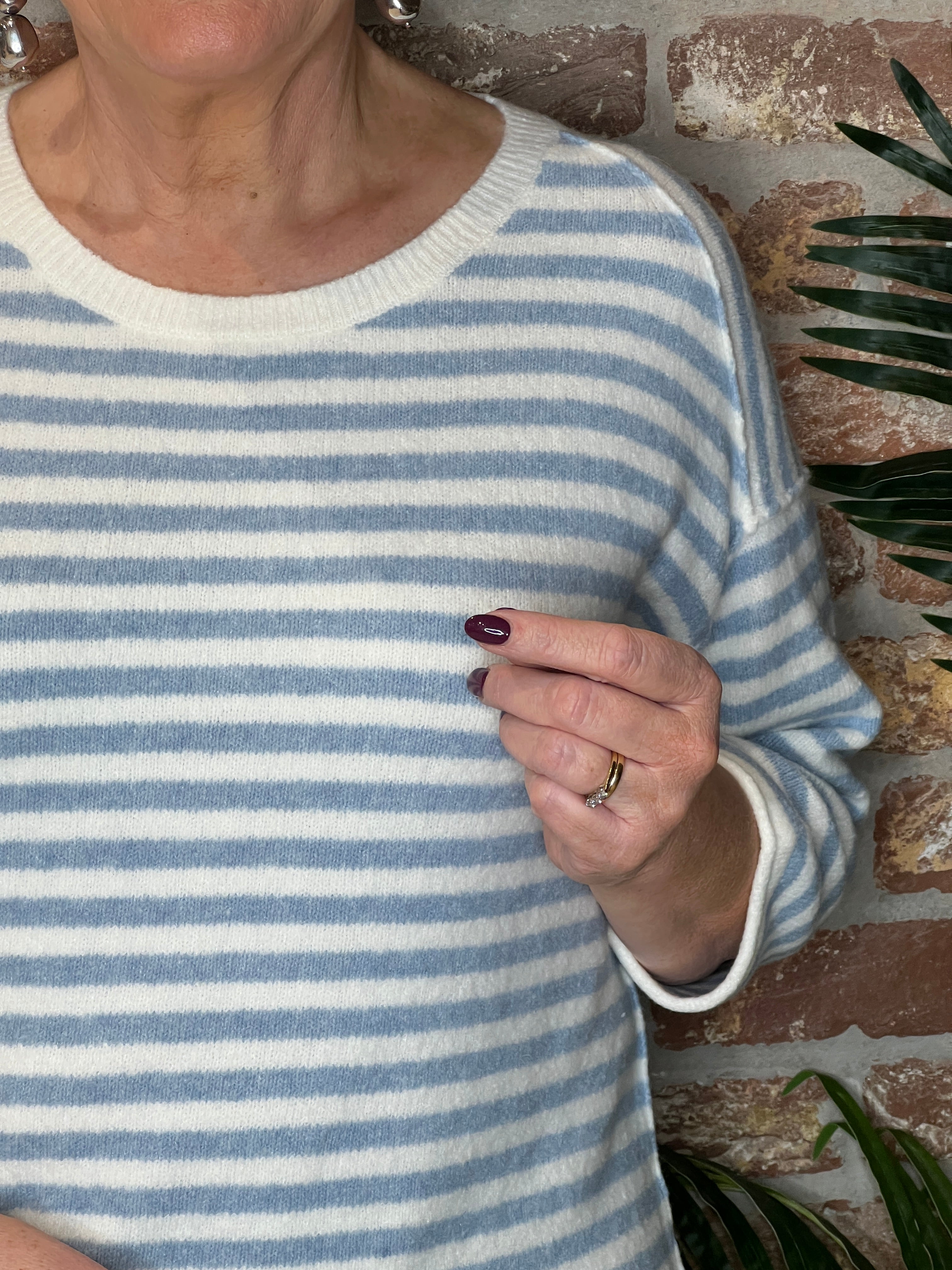 Oui Striped Pullover In White & Blue