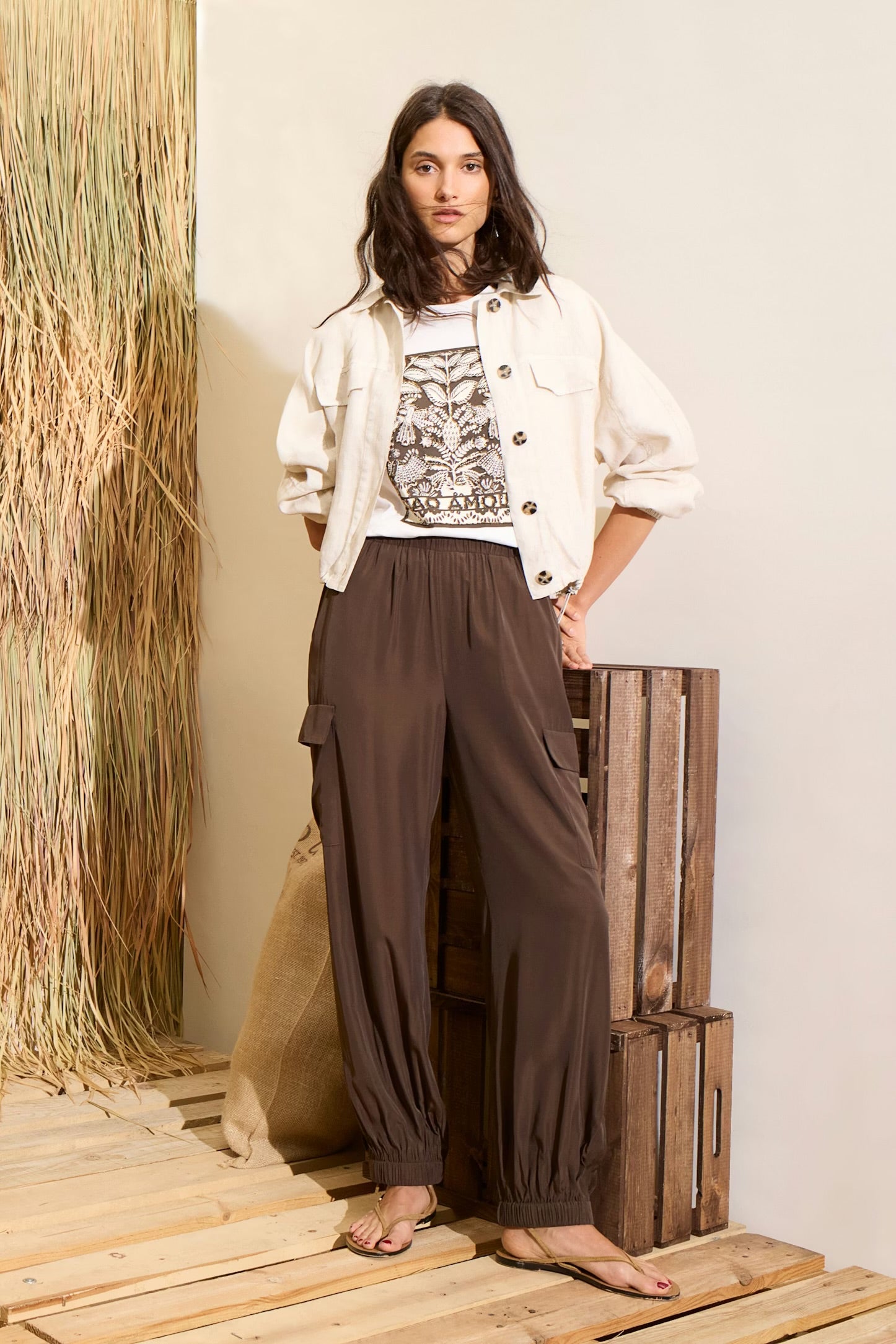 Oui Pure Linen Jacket In Biscuit