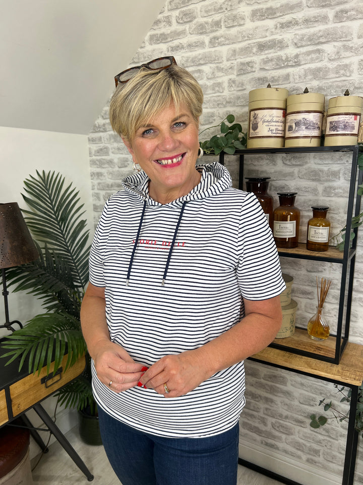 Cecil Lurex Stripe Hoodie In Vanilla White