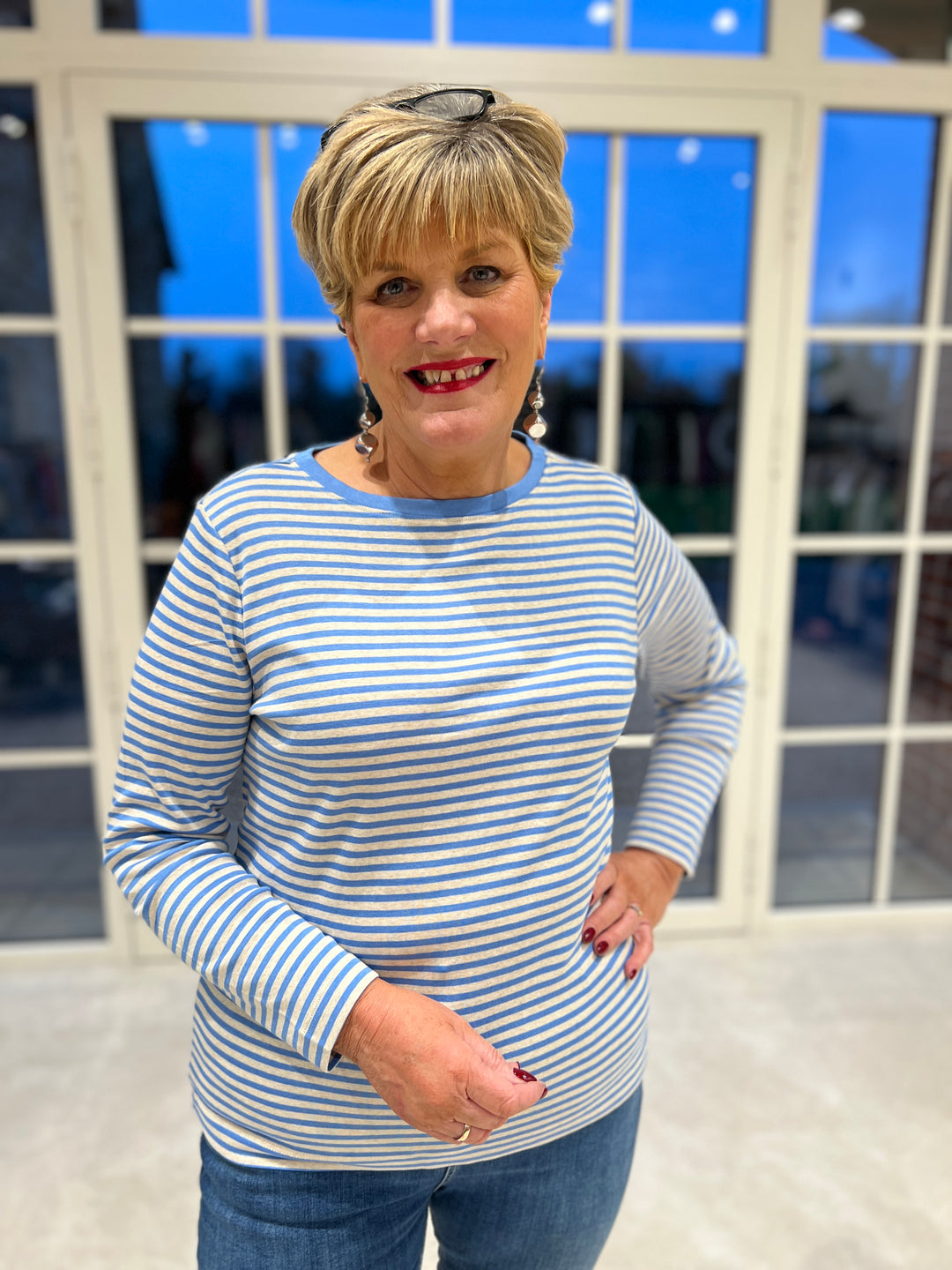 Cecil Basic Striped Top In Fountain Blue