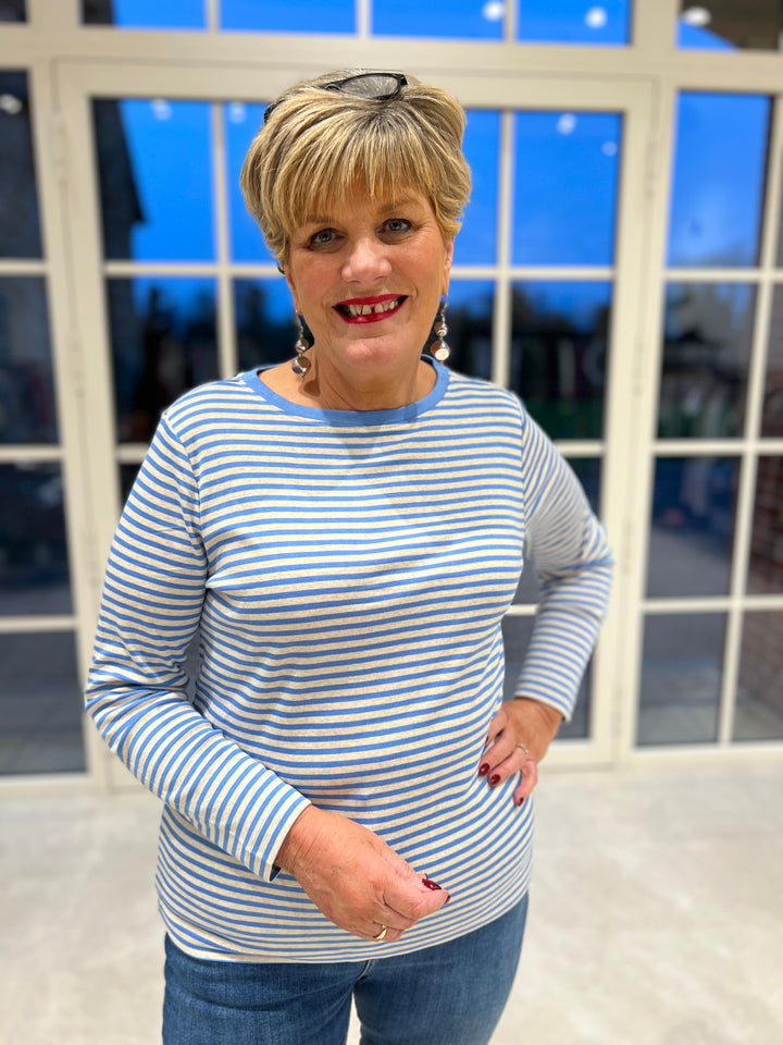 Cecil Basic Striped Top In Fountain Blue