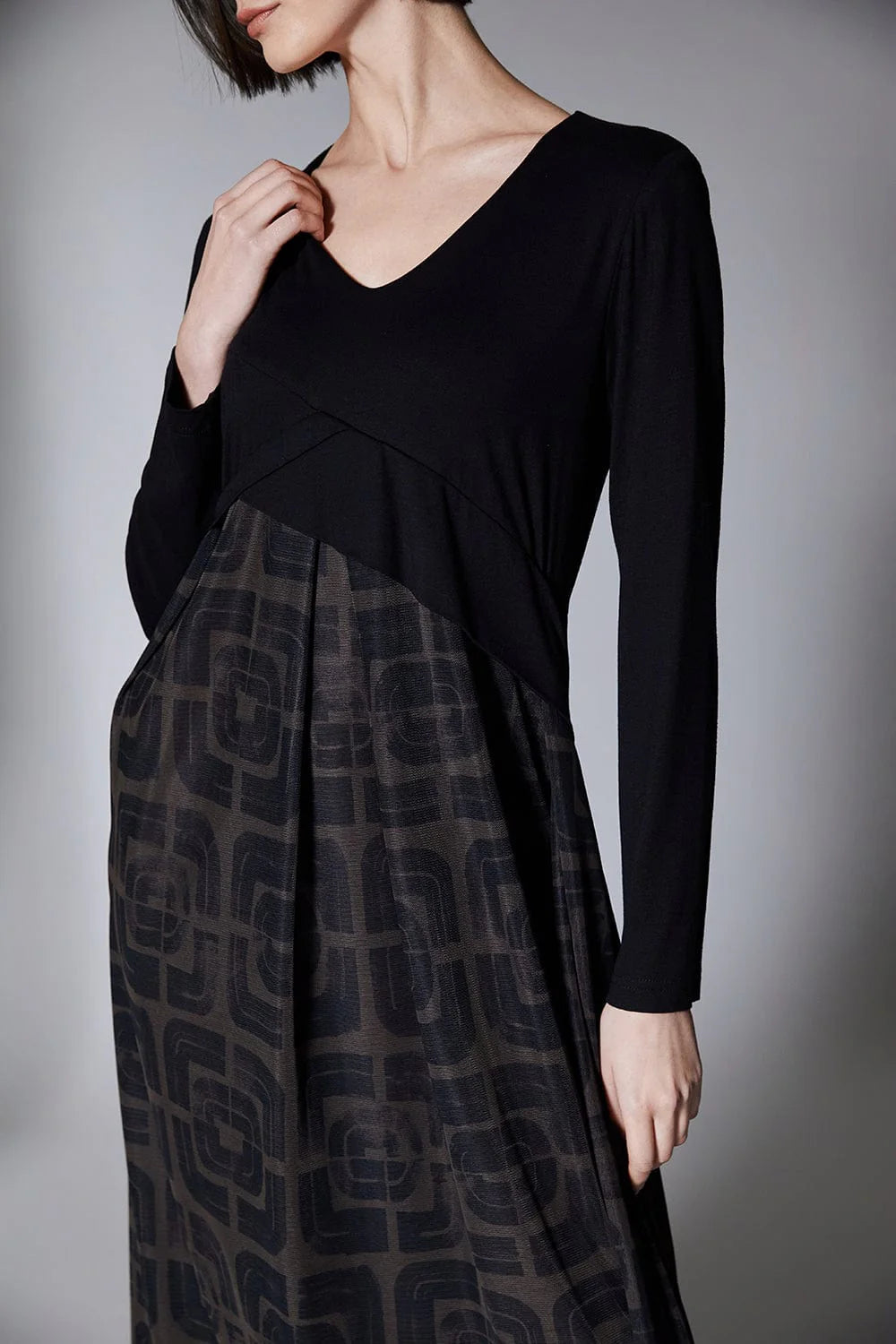 Peruzzi Contrast Fabric Dress In Black & Brown