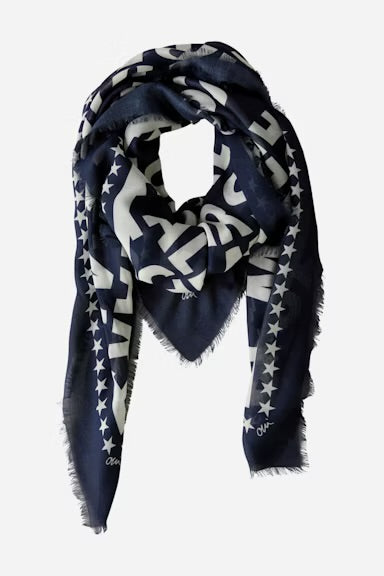 Oui Cloth Star Scarf In Dark blue & white