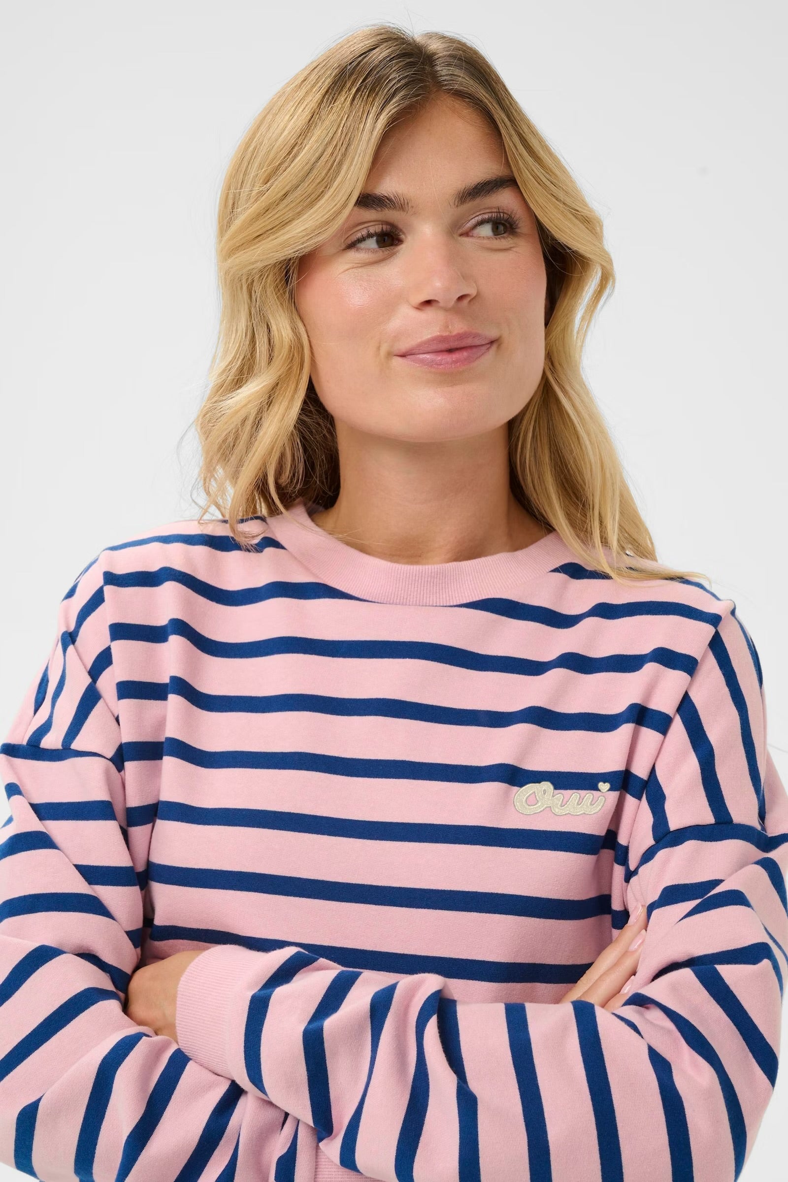 Saint Tropez Striped Sweatshirt In Pink & Navy