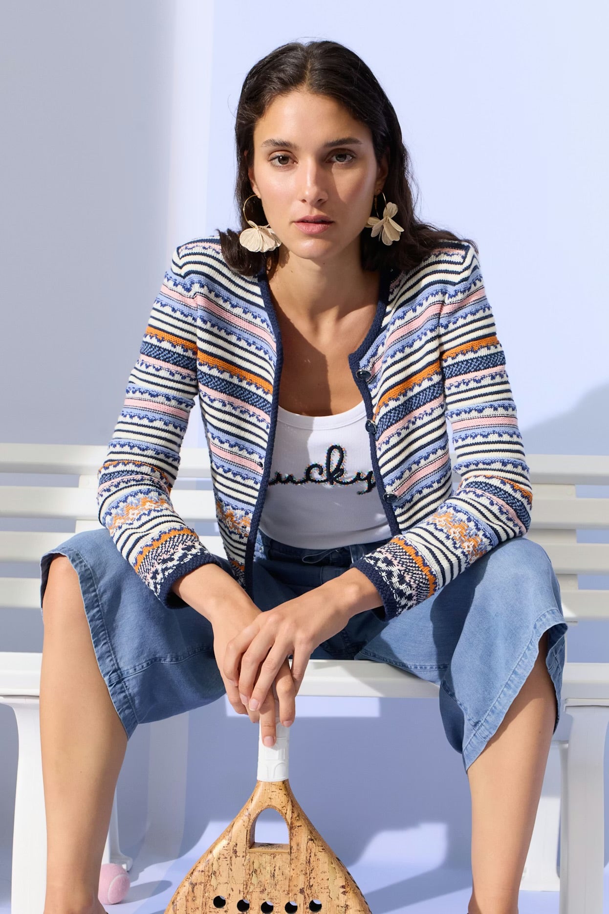 Oui Knit Jacket In dark blue rose