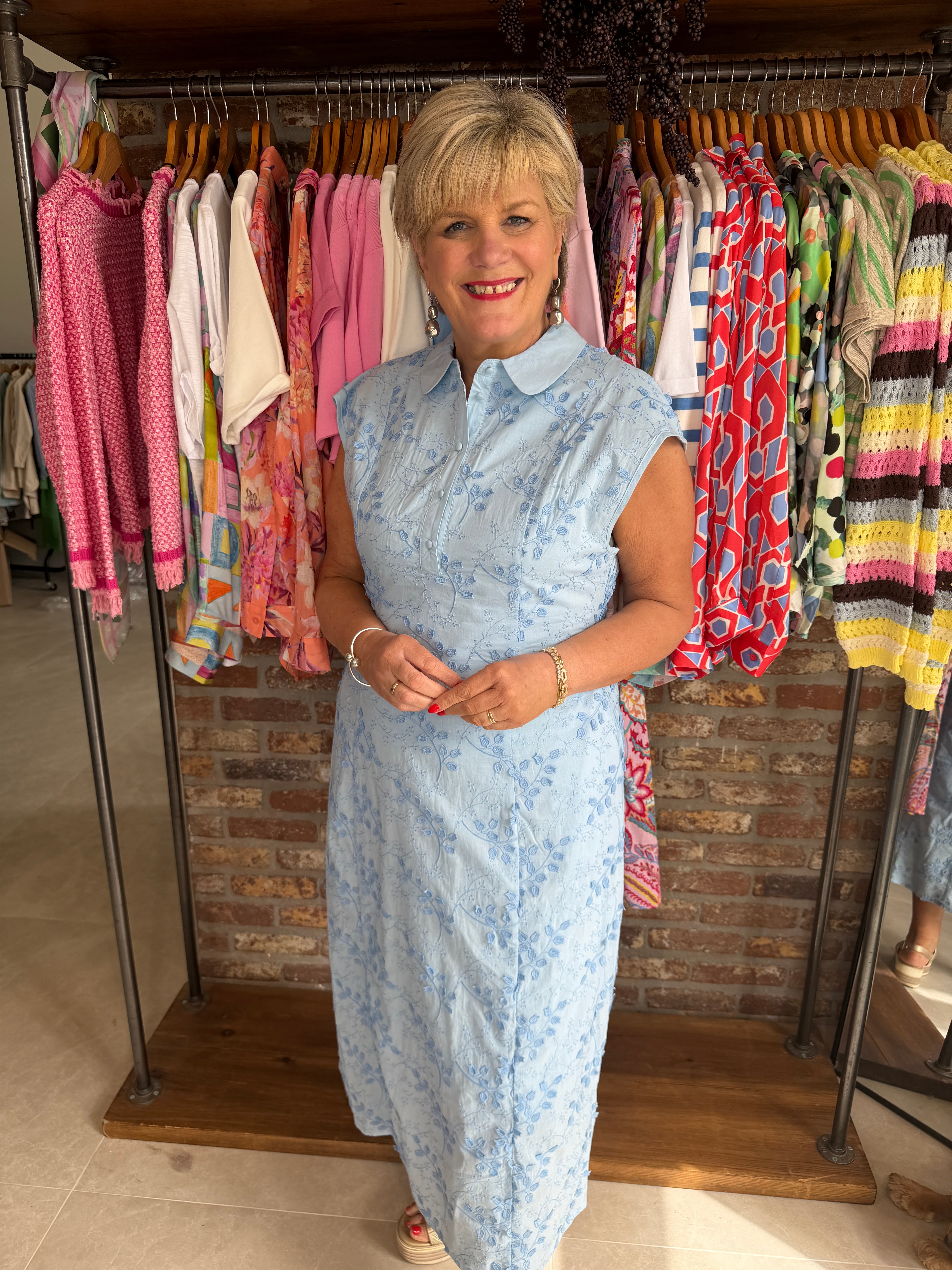 Culture Neda Embroidery Dress  In Powder Blue