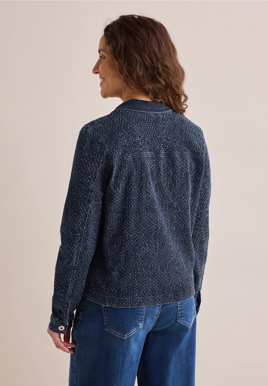 Cecil Boucle Look Denim Jacket In Mid Blue