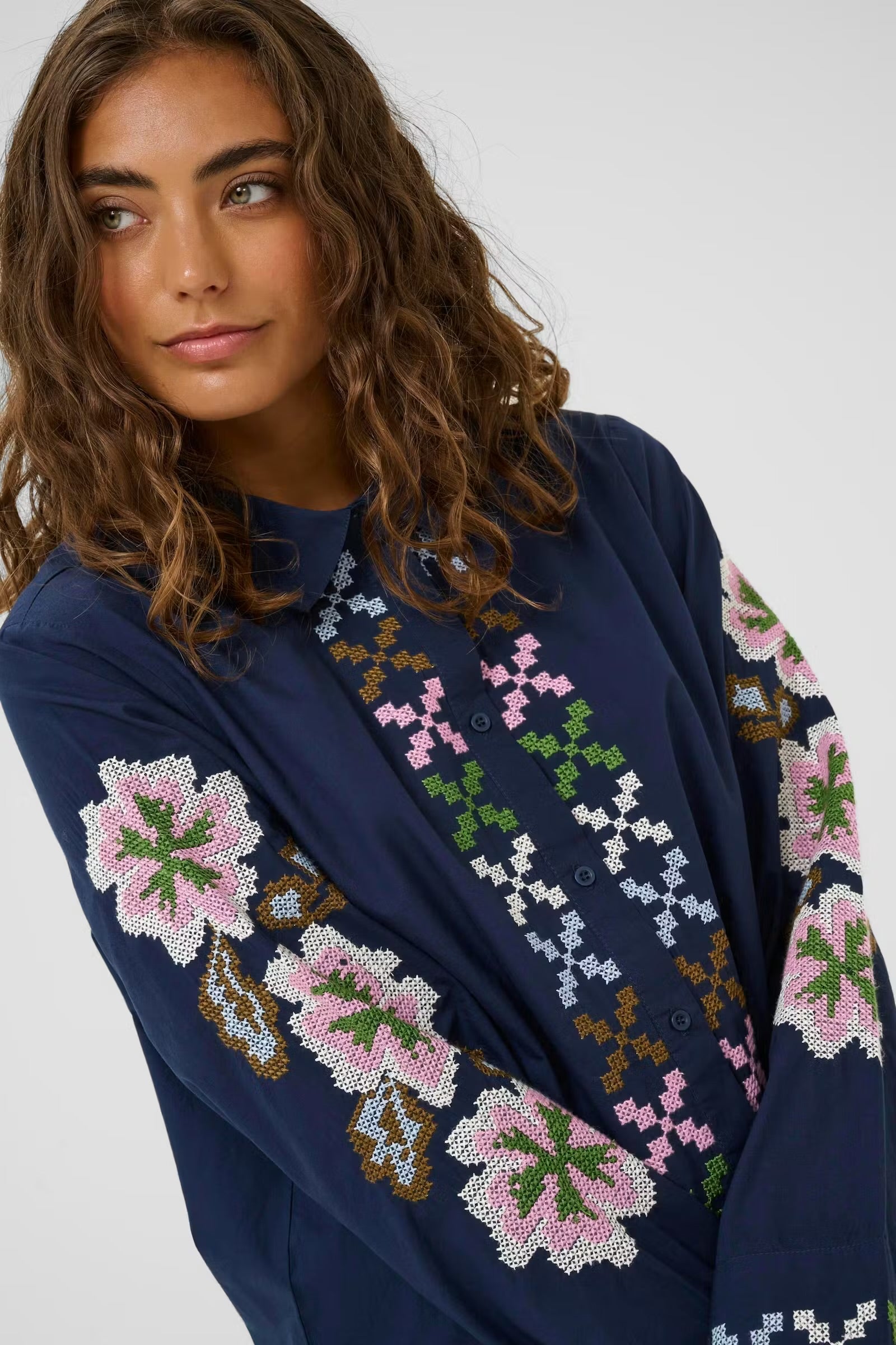 Culture Embroidery Shirt Dress Blues