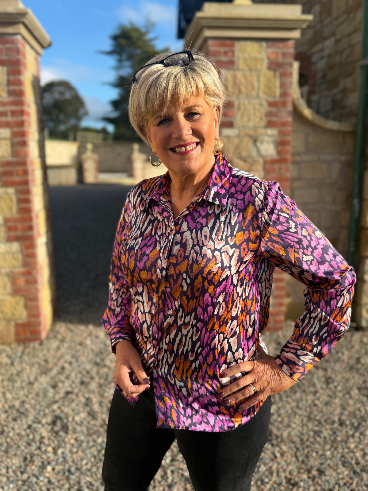 Animal print shirt in purple multi
