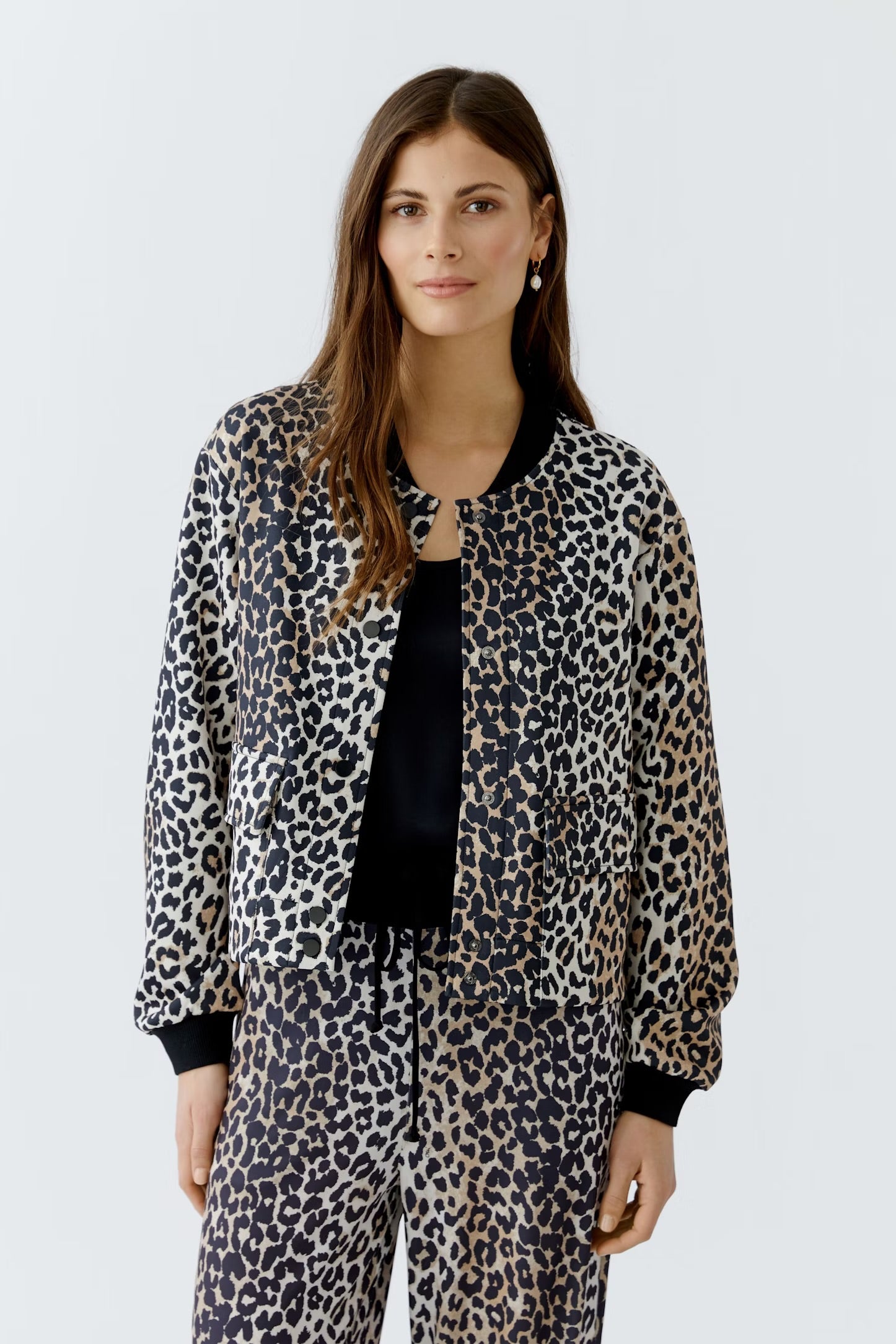 Oui Leo Print Jacket  In Dark Camel & Black