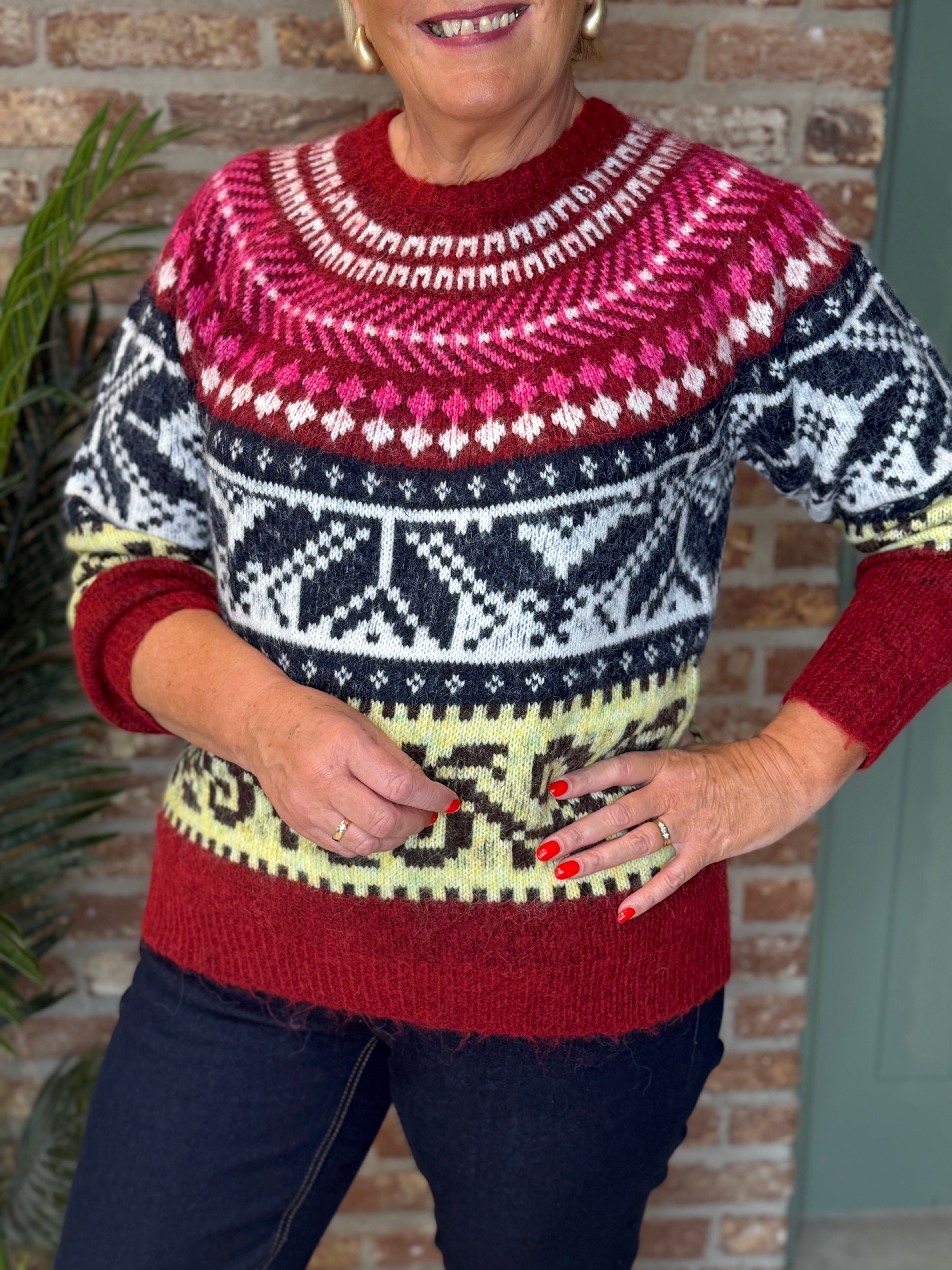 Patterned jumper In Red Multi
