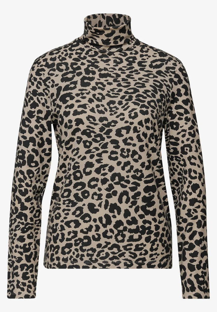 Street One Leopard Roll Neck Top In Soft Beige