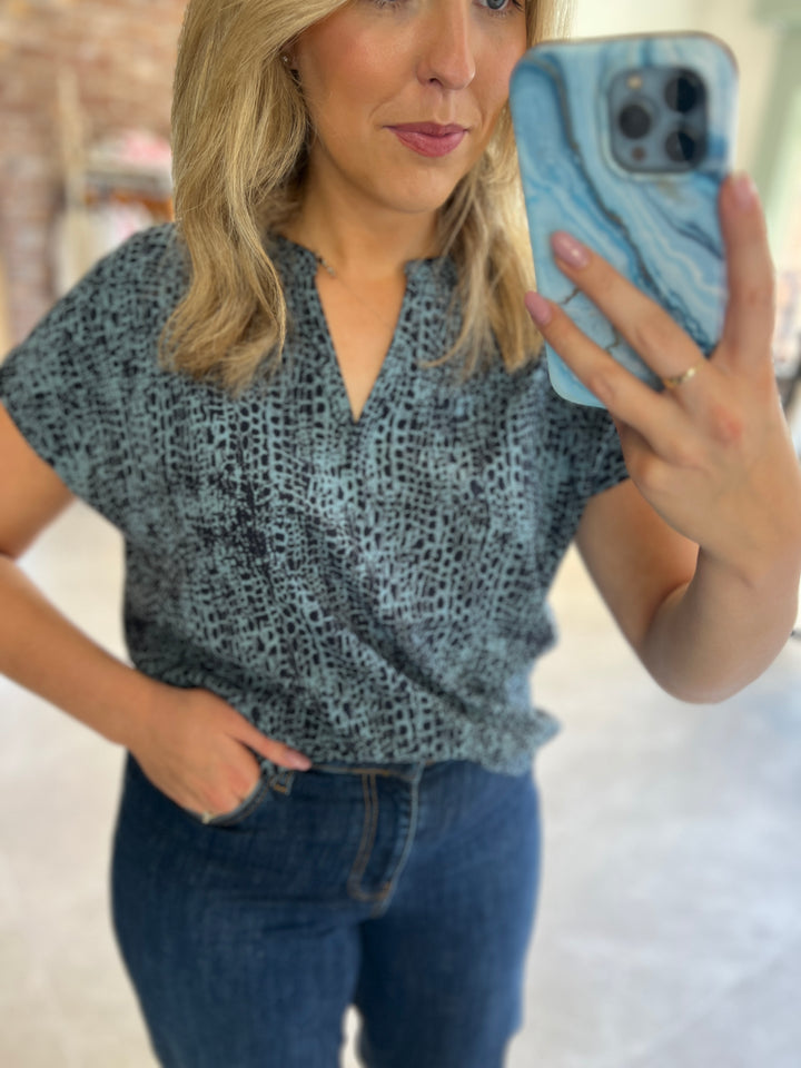 Street One Print Blouse In Deep Water Blue