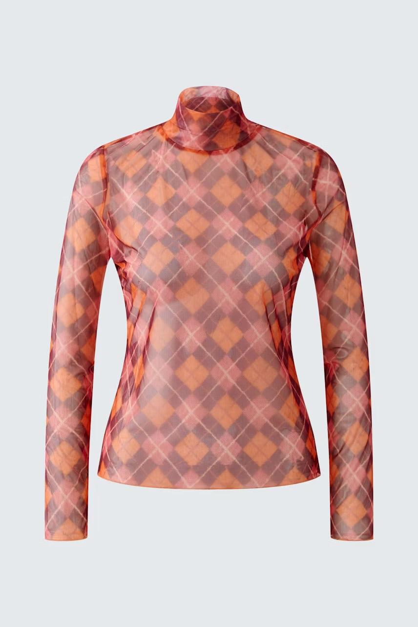 Patterned mesh top in dark red