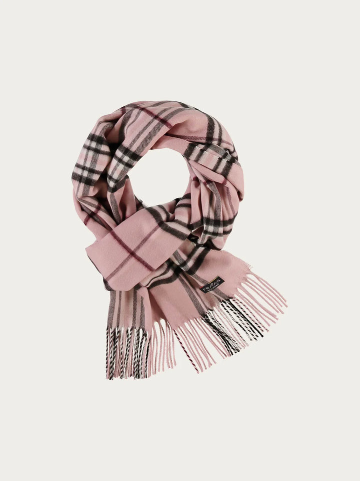 Cashmink Plaid Patterned Scarf In Rose