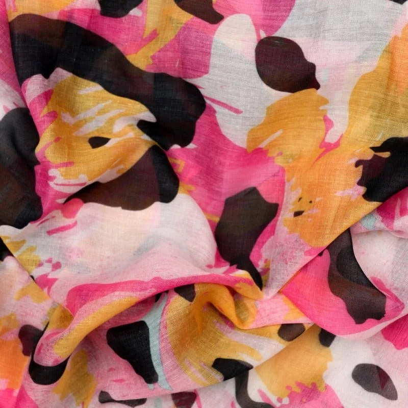 Polly Splashes Print Scarf In Hot Pink